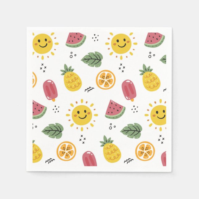 Serviette En Papier soleil, ananas, pastèques, oranges (Devant)