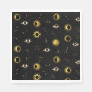 Serviette En Papier Soleil céleste d'or noir et oeil zodiaque de la lu