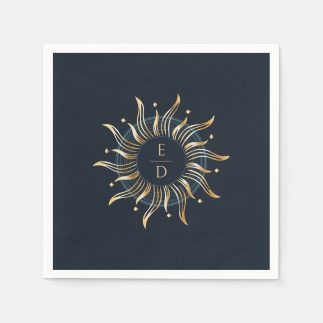 Serviette En Papier Soleil céleste Marine Golden Mystical (Devant)