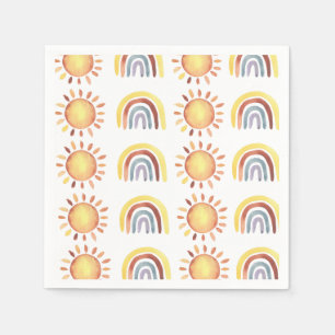 Serviette En Papier Soleil et arc-en-ciel motifs