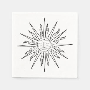 Serviette En Papier Soleil lunaire noir et blanc Anniversaire céleste
