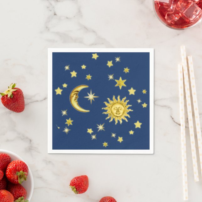 Serviette En Papier Soleil, Lune et étoiles (En situation)