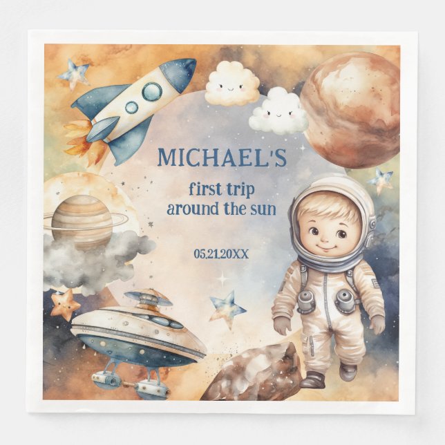 Serviette En Papier Soleil Premier voyage autour du soleil Photo 1er a (Devant)