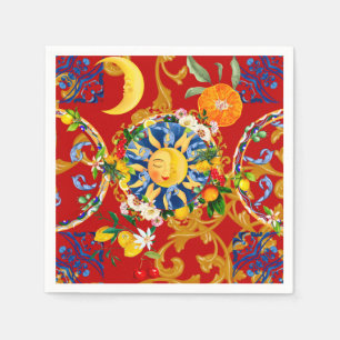 Serviette En Papier soleil sicilien, demi lune, été, majolica, citron 