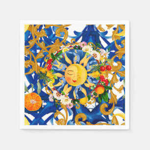 Serviette En Papier Soleil sicilien, demi-lune,été,majolique,citron,