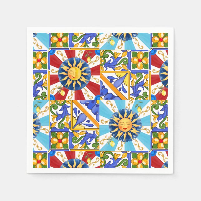Serviette En Papier soleil sicilien, majolica, citron, (Devant)