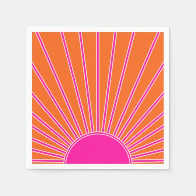 Serviette En Papier Soleil Sunrise Orange Et Rose Chaud Preppy Sunshin (Devant)