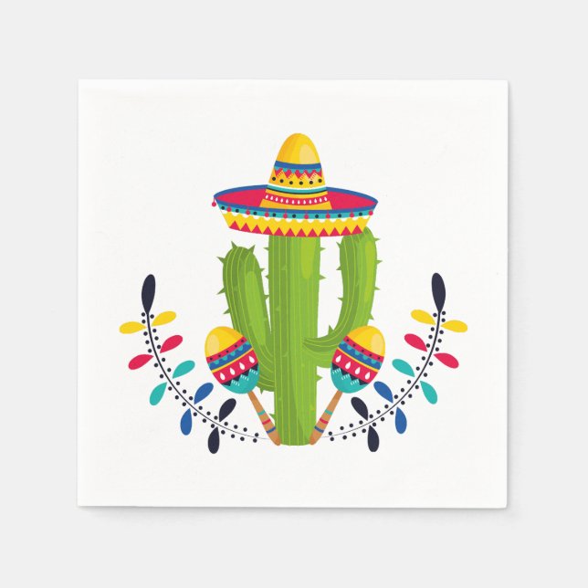 Serviette En Papier Sombrero portant Cactus avec Maracas (Devant)