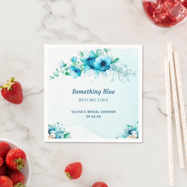 Serviette En Papier Something Blue Fleurs Aquarelle Baby Shower de Mar (En situation)