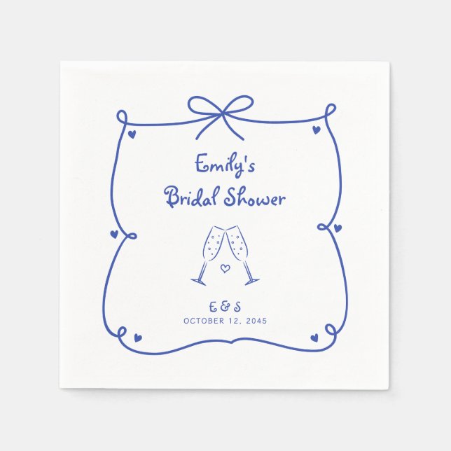 Serviette En Papier Something Blue Whimsical Hand Drawn Bridal Shower (Devant)