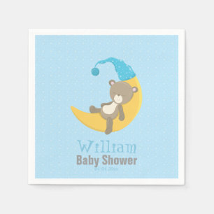 Serviette En Papier Sommeil bleu d'ours de bébé sur la lune II
