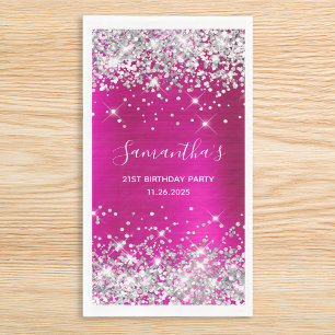 Serviette En Papier Son 21e Anniversaire Paillettes Rose Chaud et Arge