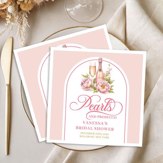 Serviette En Papier Sophisticated Pearls and Prosecco Bridal Shower (Sophisticated Pearls and Prosecco Bridal Shower Paper Dinner Napkins)