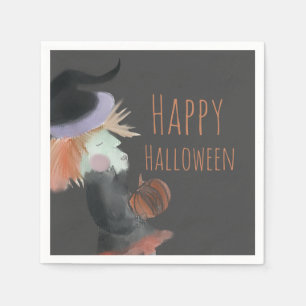 Serviette En Papier Sorcière de citrouille aquarelle Halloween  