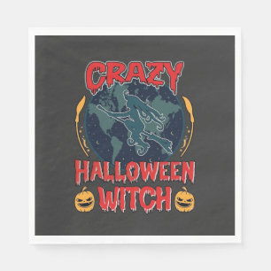 Serviette En Papier Sorcière de Halloween fou Citrouille Volant Lune N