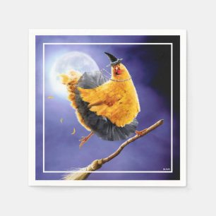 Serviette En Papier Sorcière de poulet sur Broomstick