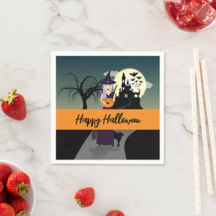 Serviette En Papier Sorcière d'Halloween Citrouille Chat noir Votre te