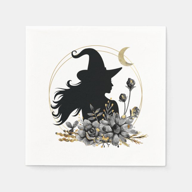 Serviette En Papier Sorcière d'Halloween contemporaine moderne (Devant)