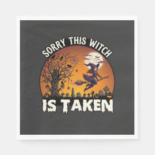 Serviette En Papier Sorcière est prise Balai Arbre Cimetière Halloween