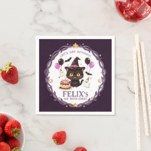 Serviette En Papier Sorcière Mignonne Chat Noir Magicien 1er Anniversa