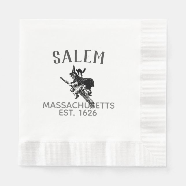 Serviette En Papier sorcière Salem Massachusetts au balai avec chat (Devant)