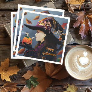 Serviette En Papier Sorcière Steampunk d'Automne Citrouille Chapeau Ho