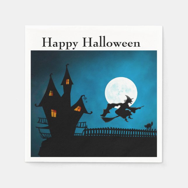 Serviette En Papier Sorcière volante (Devant)