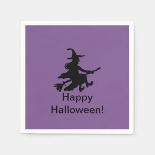 Serviette En Papier Sorcière volante violette - Joyeux Halloween Servi