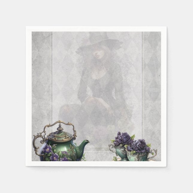 Serviette En Papier Sorcières gris clair Thé Enchantée Brew Party Napk (Devant)