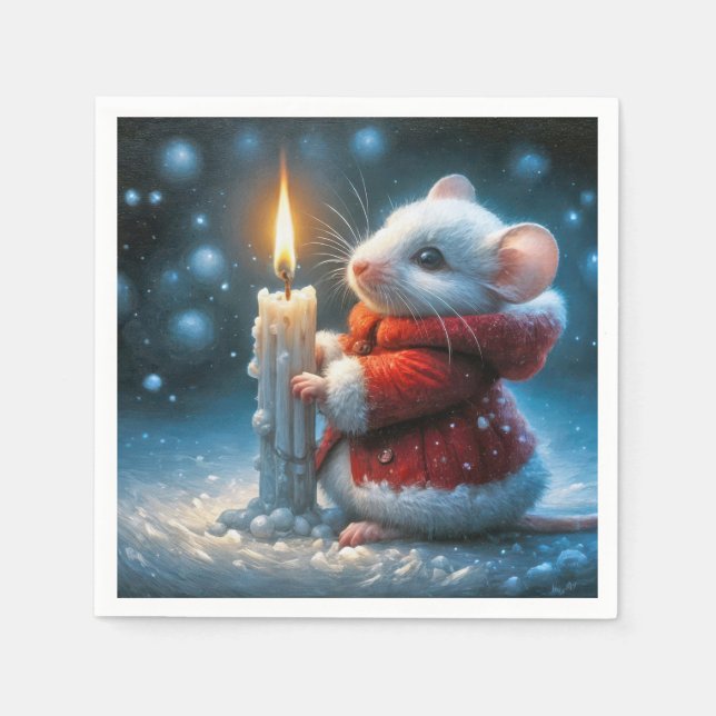 Serviette En Papier Souris De Noël À La Bougie Poussante (Devant)