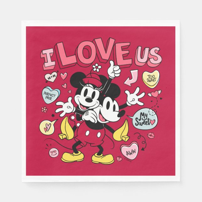 Serviette En Papier Souris Mickey et Minnie | Je nous aime (Devant)