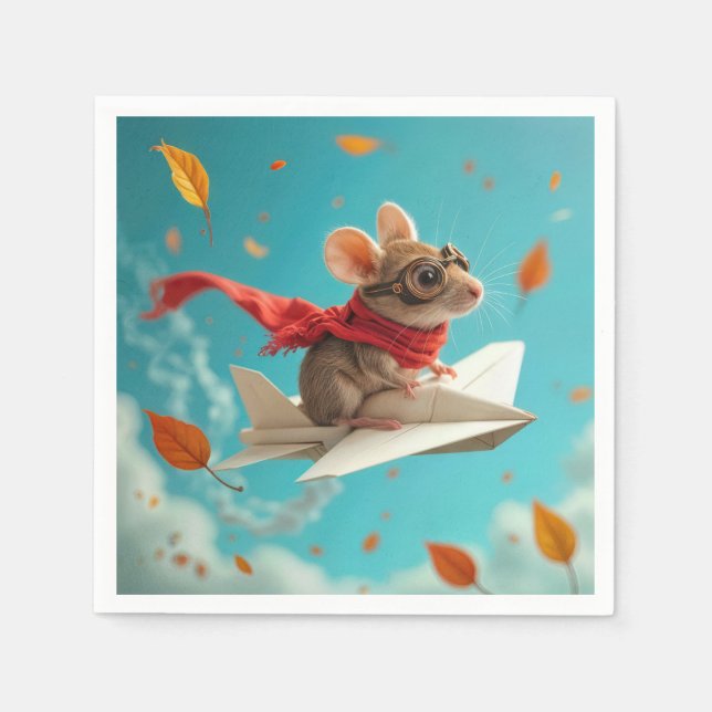 Serviette En Papier Souris volant un avion en papier (Devant)