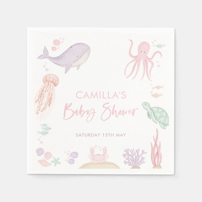 Serviette En Papier Sous la fille Baby shower de mer (Devant)