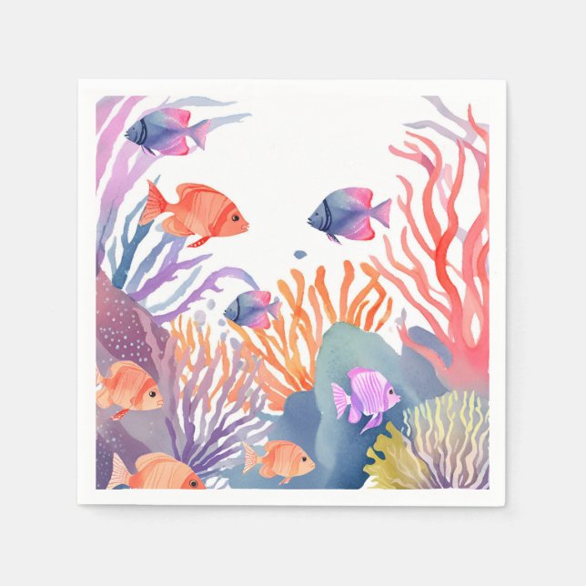 Serviette En Papier Sous la mer Coral Reef Aquarelle (Devant)
