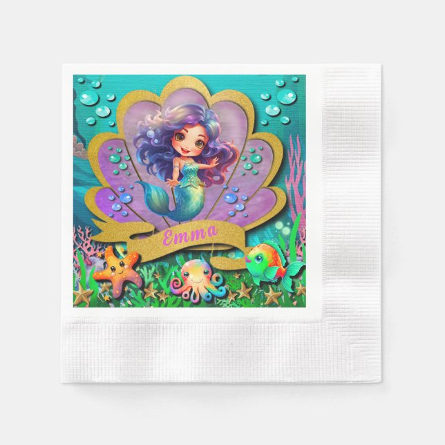 Serviette En Papier Sous la mer et sirène fête d'anniversaire fille (Devant)