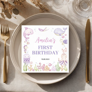 Serviette En Papier Sous la mer Girl Ocean Animals Anniversaire de enf