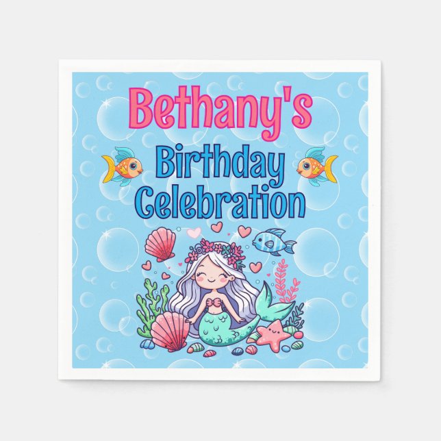 Serviette En Papier Sous la mer Sirène Anniversaire (Devant)