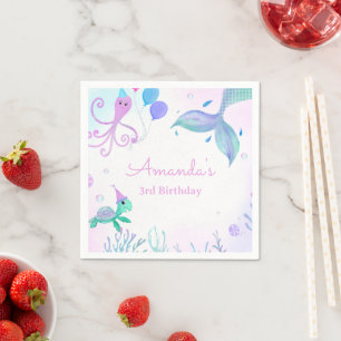 Serviette En Papier Sous la mer Sirène & tortue de mer Anniversaire