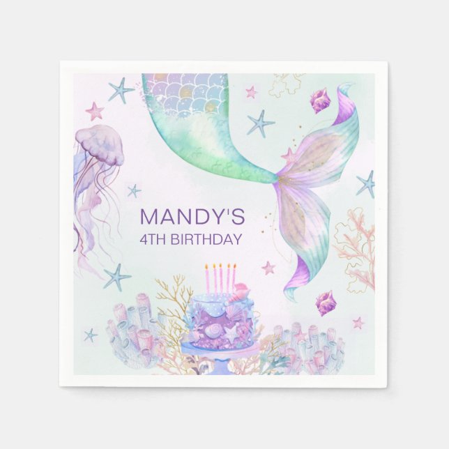 Serviette En Papier Sous la mer violet Turquoise petite sirène (Devant)