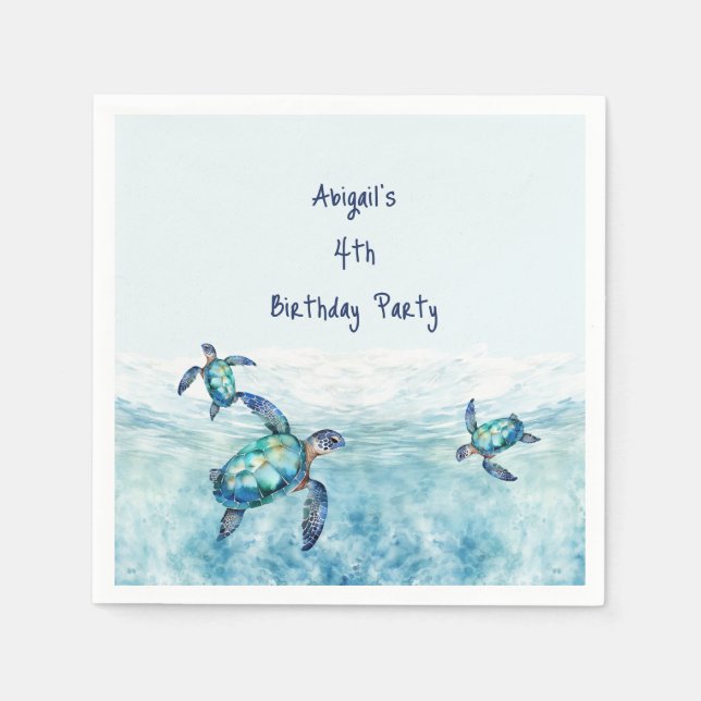 Serviette En Papier Sous la tortue de mer fête d'anniversaire (Devant)
