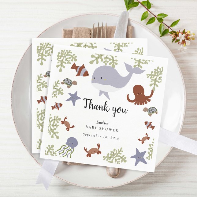 Serviette En Papier Sous le Baby shower de la mer Merci mignon (Créateur téléchargé)