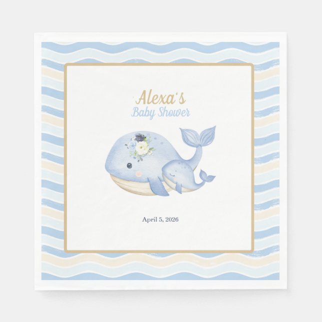 Serviette En Papier Sous le Baby shower des baleines marines (Garçon) (Devant)