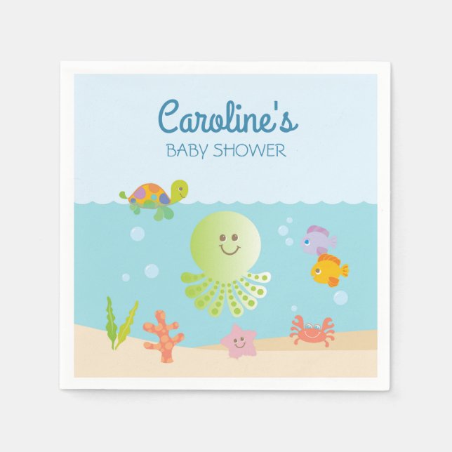 Serviette En Papier Sous le Baby shower marin en bleu et vert (Devant)