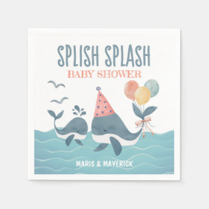 Serviette En Papier Sous le Baby shower Sea Watercolor Whale Beach