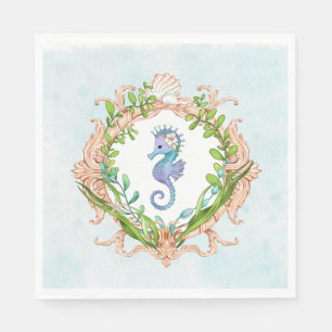 Serviette En Papier Sous le cadre de la mer Shell avec Sea Horse