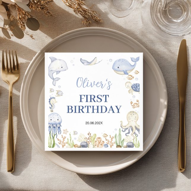 Serviette En Papier Sous le Sea Boy Ocean Animals Anniversaire de enfa (Créateur téléchargé)
