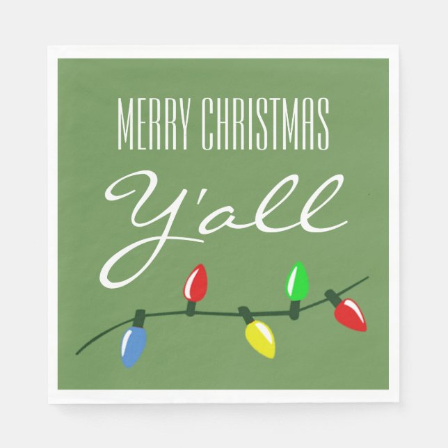 Serviette En Papier Southern Ya'll Merry Christmas Tree Lumières Drôle (Devant)
