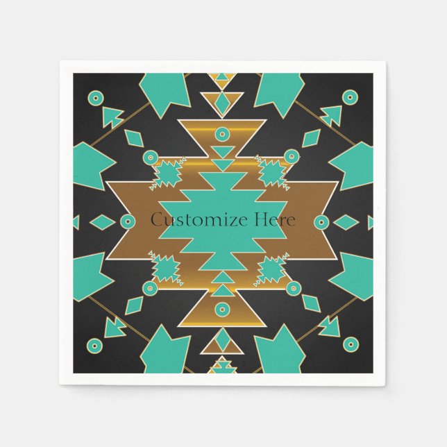 Serviette En Papier Southwestern Ranch Turquoise Black & Gold Party (Devant)