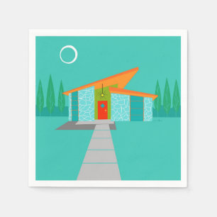 Serviette En Papier Space Age Cartoon House Cocktail Napkins