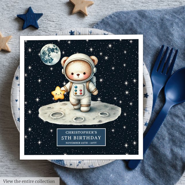 Serviette En Papier Space Explorer Bear Napkins for Boy Birthday (Space Explorer Bear Napkins for Boy Birthday)
